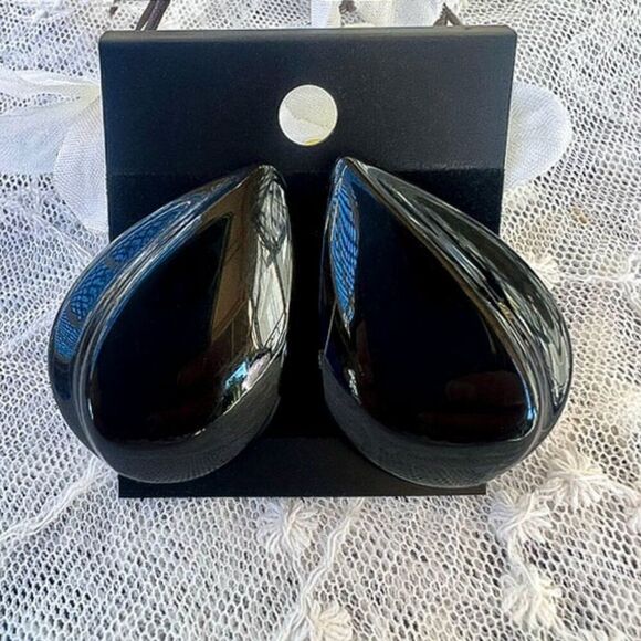 Vintage Napier Large Black Lucite Sculptured Teardrop Earrings - Picture 9 of 9
